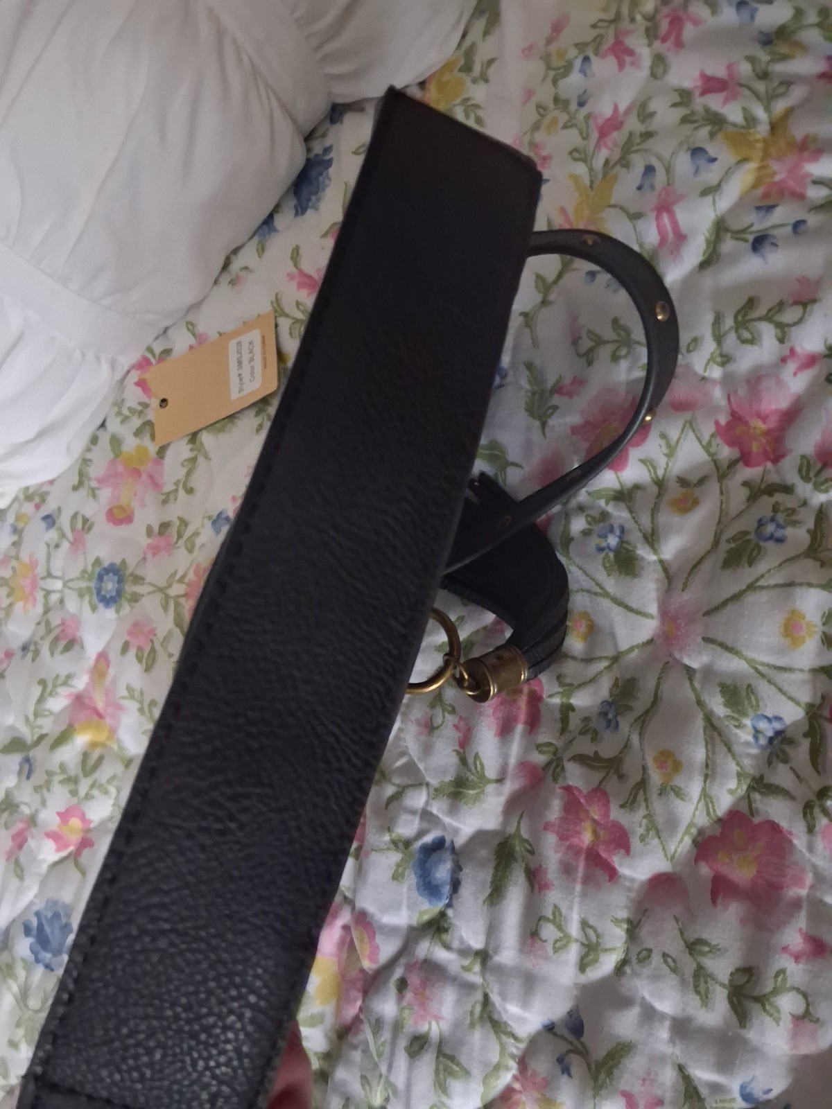 Rein & Bridle Black Floral Embossed Crescent Shoulder Bag, Zip, Detachable