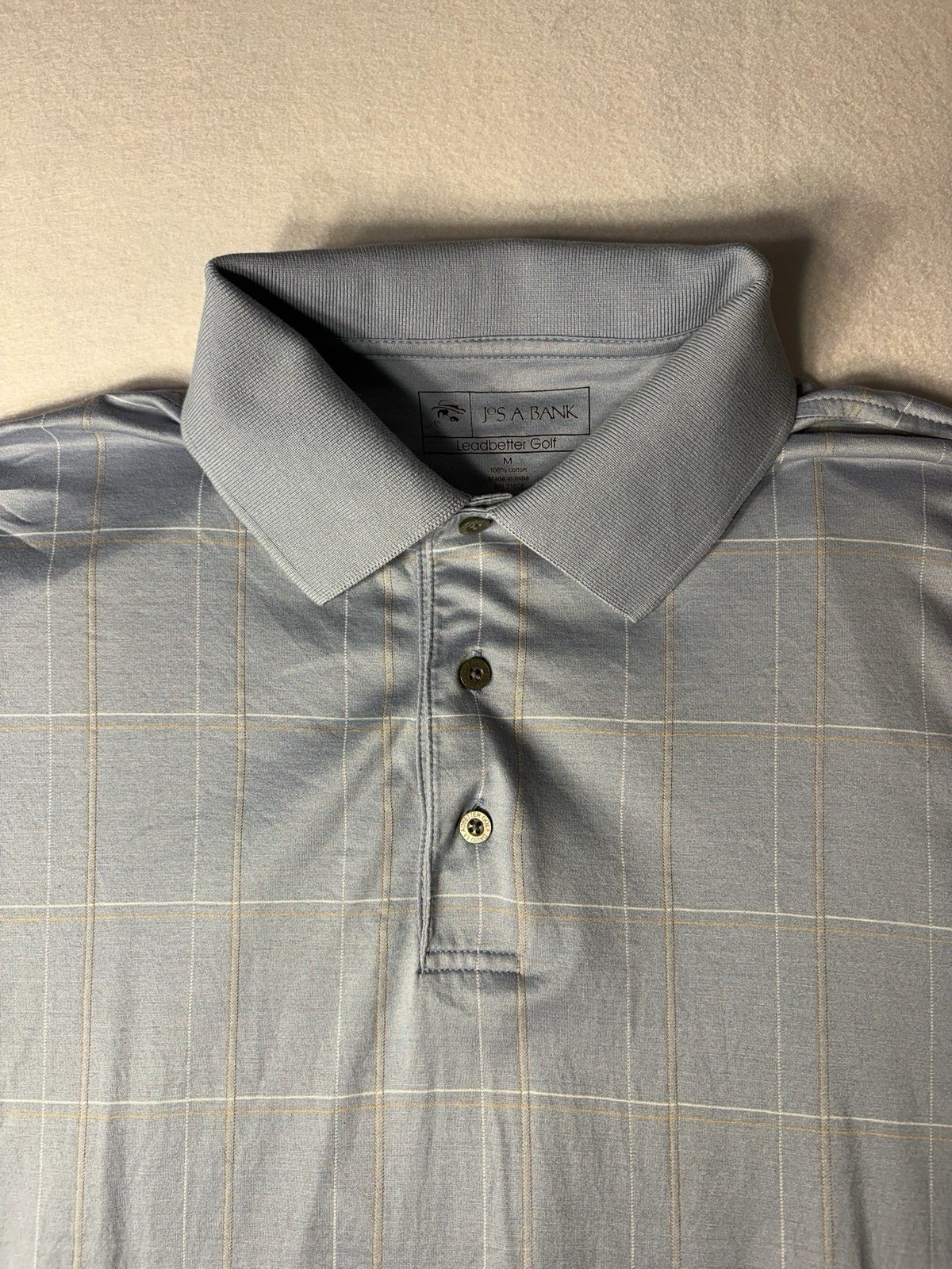Mens Jos. A. Bank Leadbetter Golf Check Polo Shirt M 100% Cotton Blue Lot Plaid