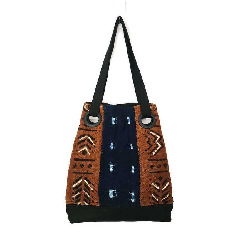Women’s Brown Woven Canvas Tribal Ethnic Pattern Tote