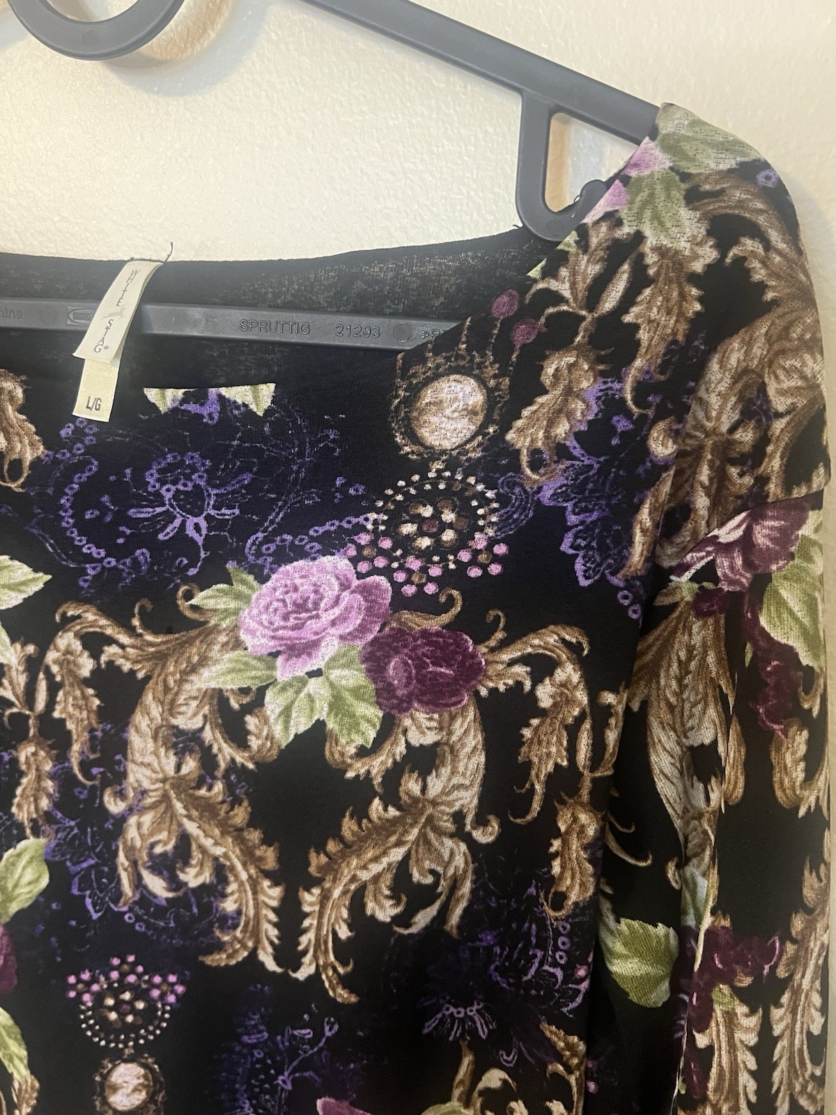 White Stag Black And Purple Floral Paisley Print Long Sleeve Blouse