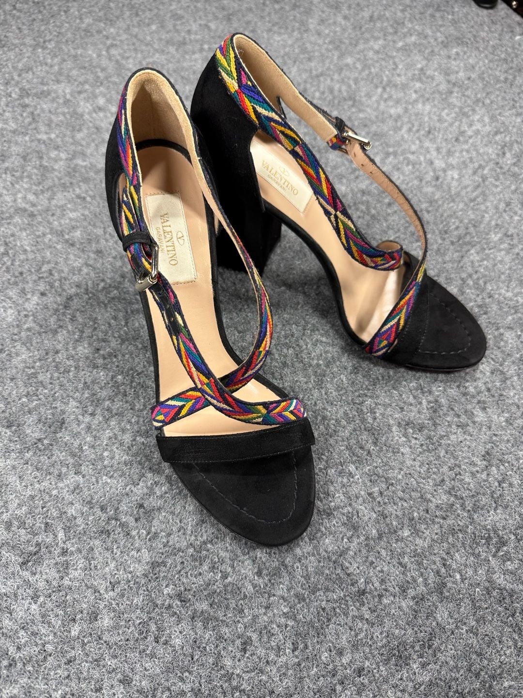 Valentino Garavani Native Couture Embroidered Block Heel Sandals 37.5 EU