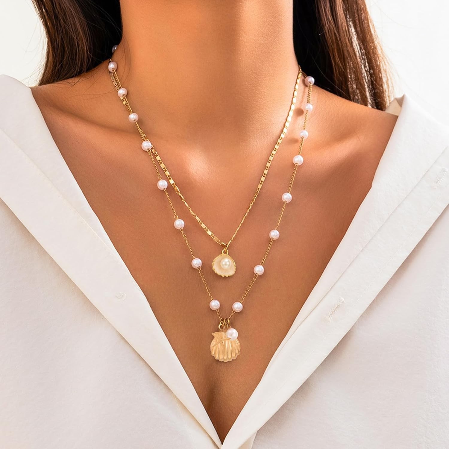 HUASAI Shell Necklaces for Women Starfish A5:starfish shell charm necklace