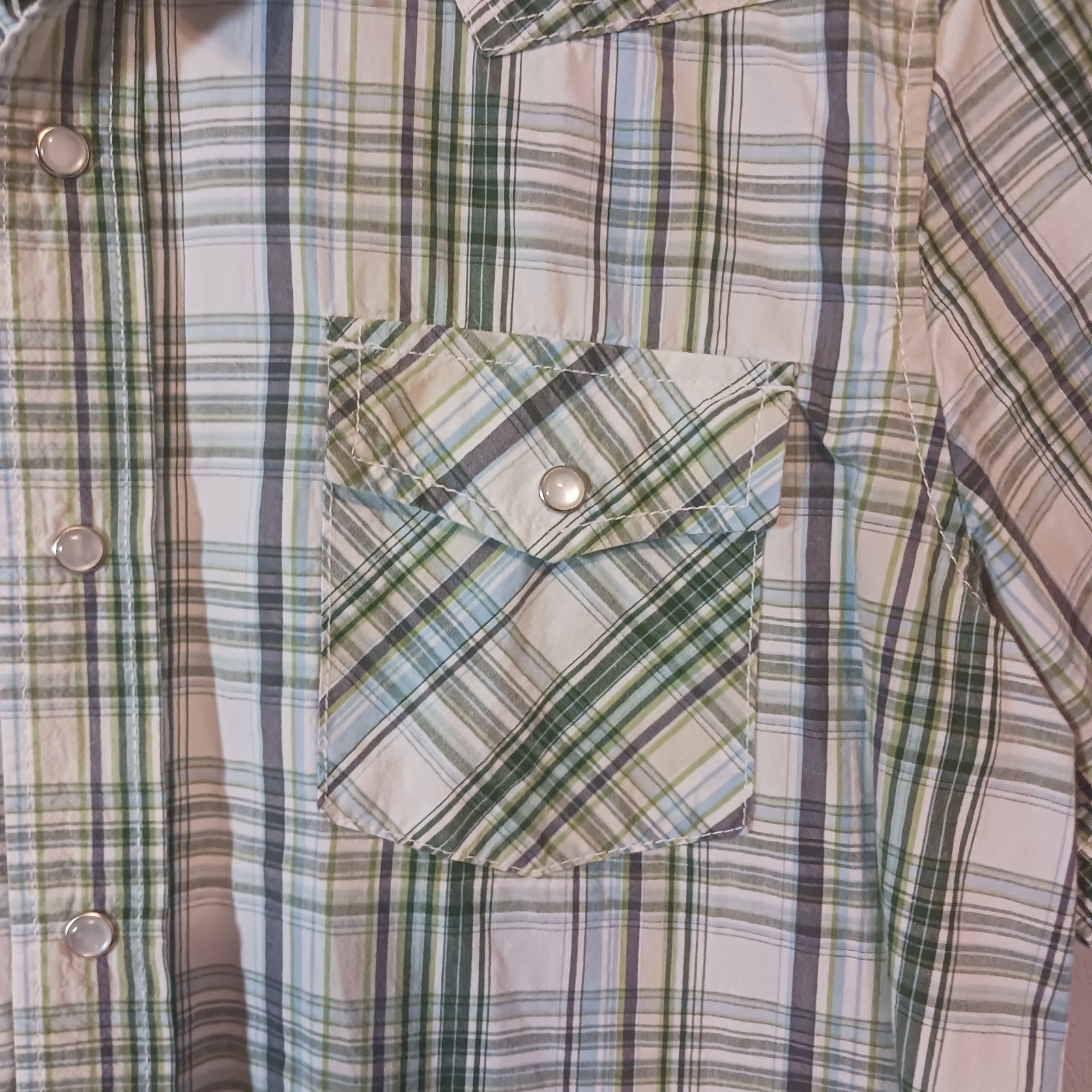Aéropostale Men’s L Vintage Fit Plaid Button-Up Shirt Pockets Green Blue