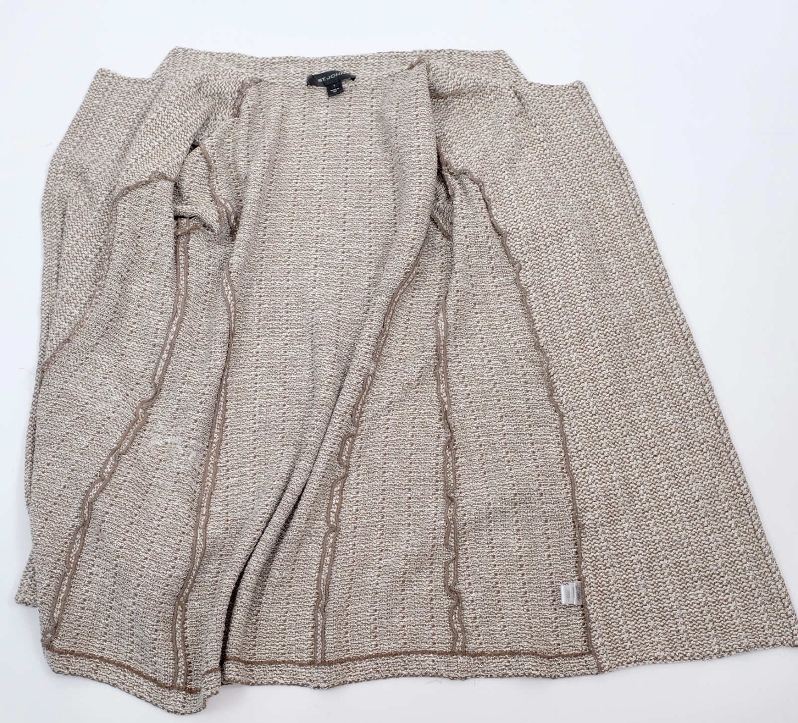 St John Collection sz 6 long jacket coat moss taupe knit open front