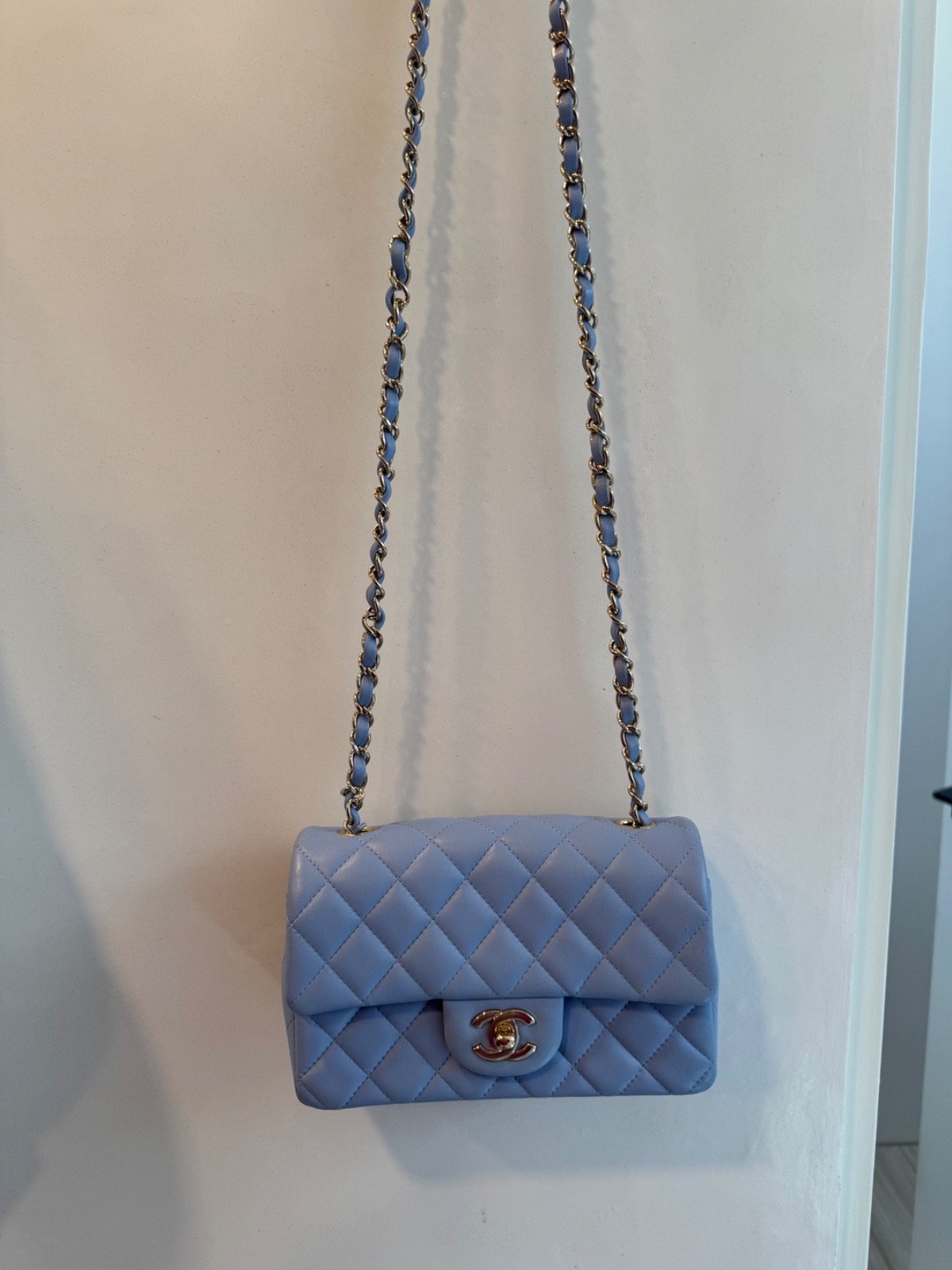 Chanel Classic mini Rectangular turquoise blue Caviar Gold Hw Bag