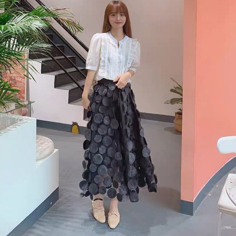 Mesh Long Skirts Fashion Elastic High Waist Tulle Skirt Casual A-Line Skirt