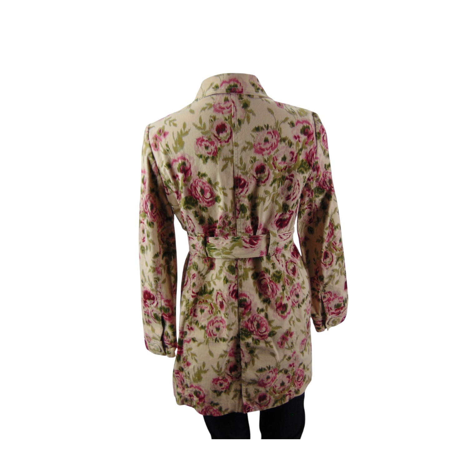 Madison Studio Floral Romantic Rose Print Belted Trench Coat Size 10 Cotton