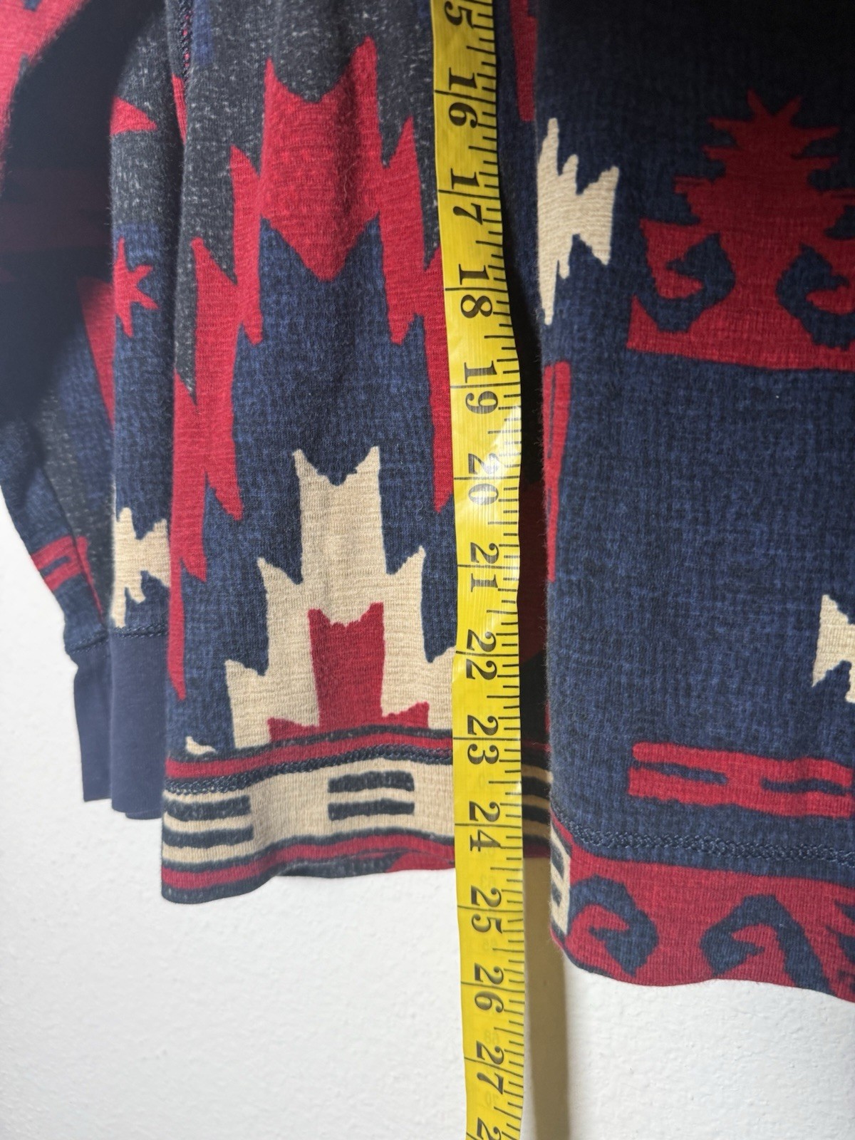 Ralph Lauren Jeans Co Red Blue Aztec Southwestern Elbow Patch Henley Women