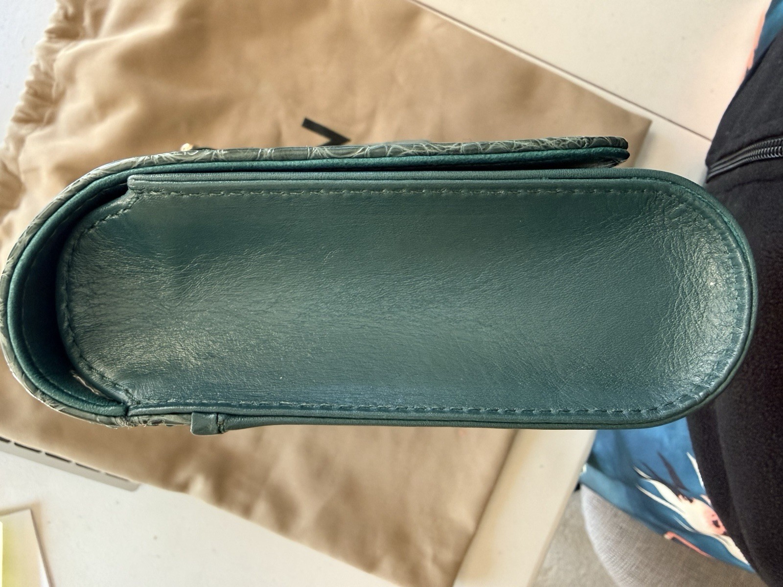 Perrin Paris Box Clutch Teal Croc Embossed Leather CAB5BOXCROG $3950 Retail