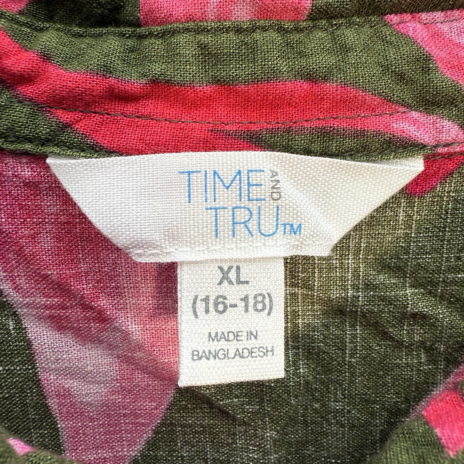 Time & Tru Shirt Womens XL Multicolor Floral Blouse Linen Blend Coastal Nautical