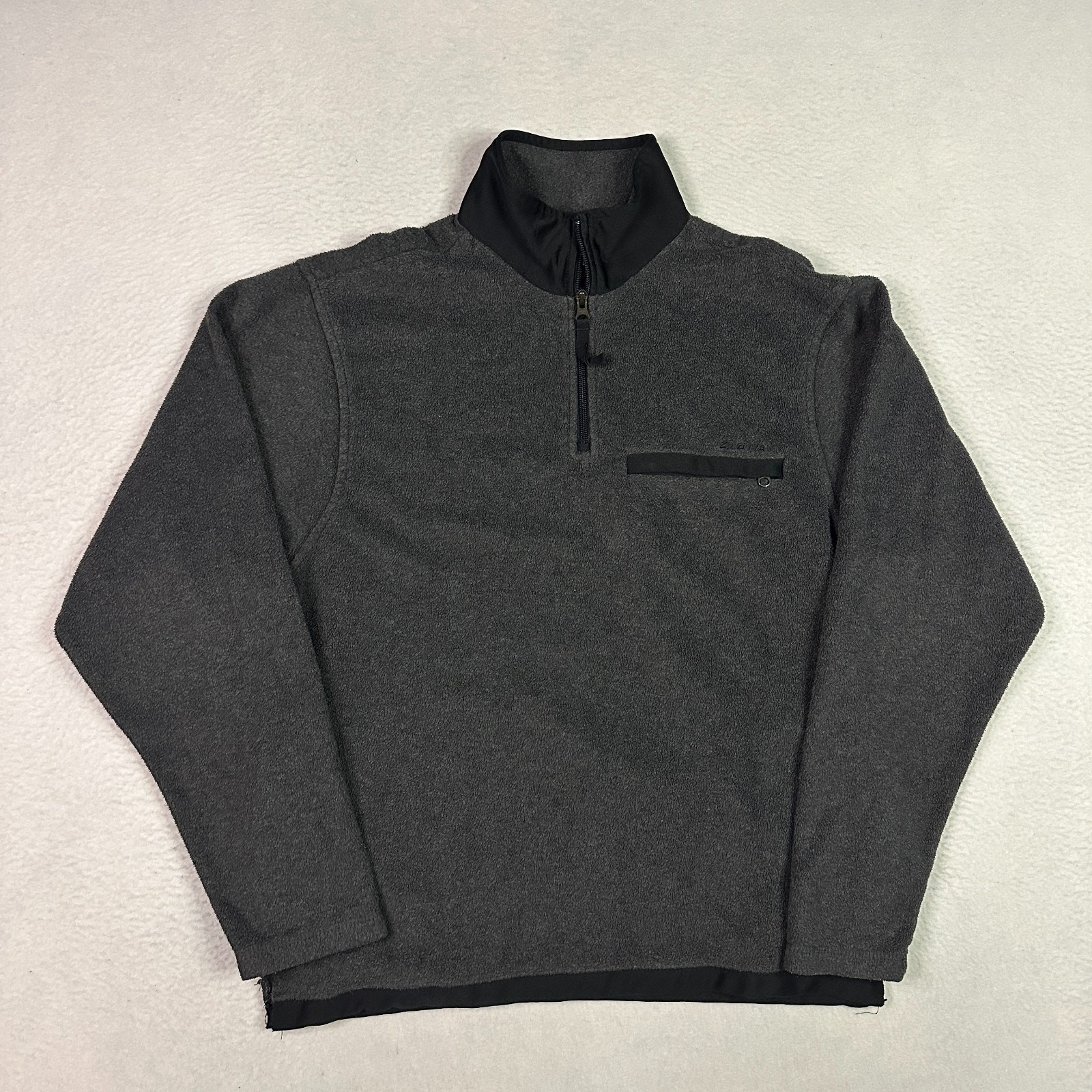 Old Navy y2k 1/4 Zip Fleece Pullover Embroidered Pockets Black Gray Mens M