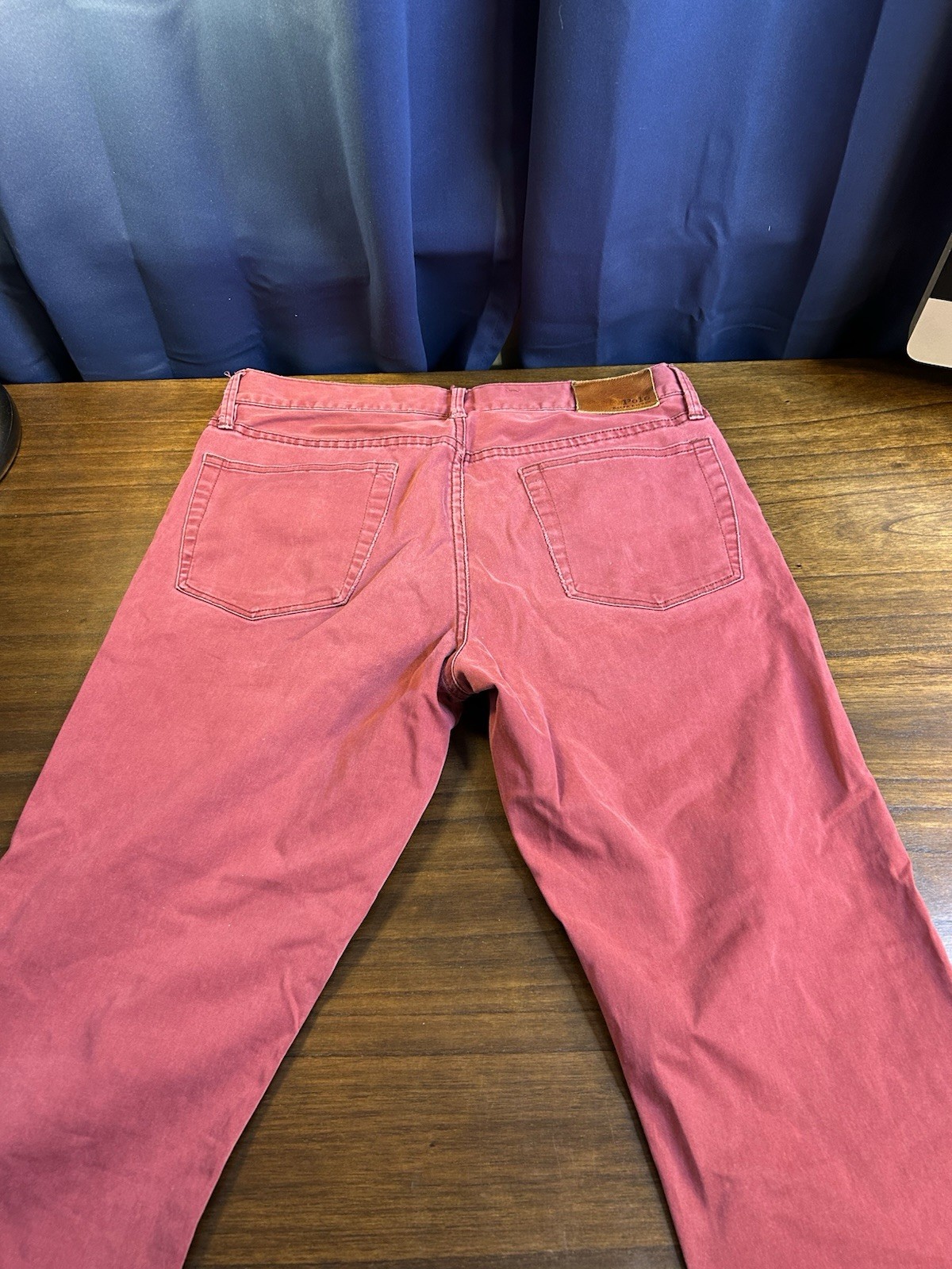 Men’s Maroon Denim Stretch Straight Fit Button Zip Fly Jeans Pant Size W32 L32