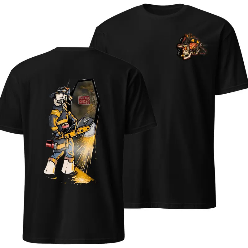 Firefighter Skull Graphic T-Shirt, Vintage Firefighting Design, Soft Cotton Blen