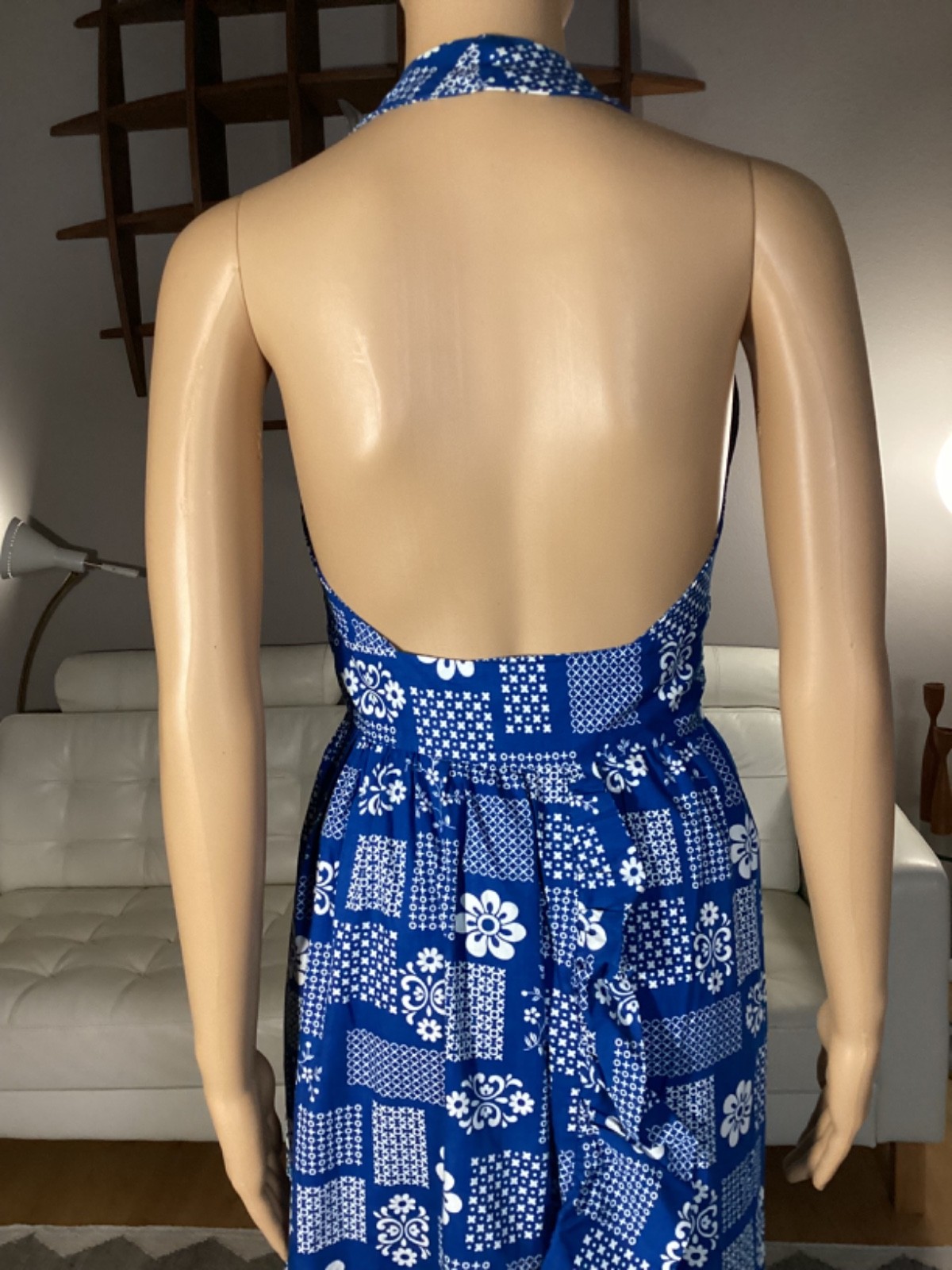 Vintage 70’s Apron Pinafore Maxi Halter Top Wrap Dress Hippie Boho Ruffles