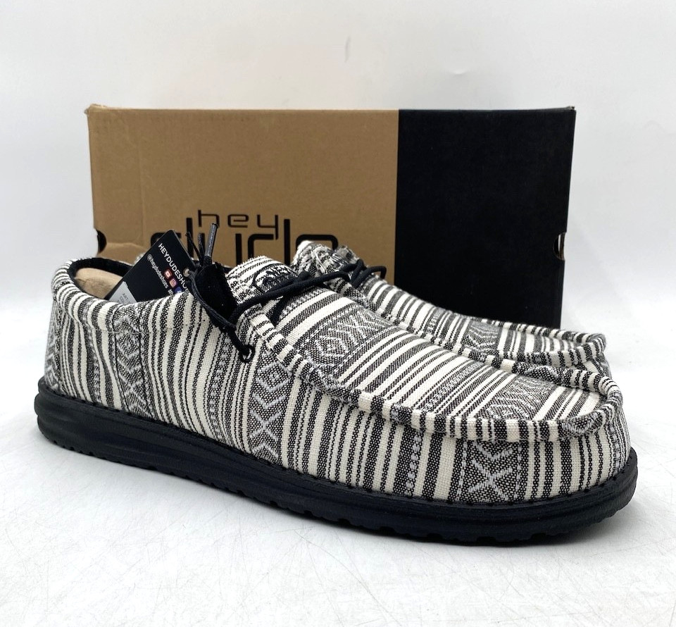 Hey Dude WALLY SERAPE Men’s NEW Casual Slip-on Shoes Black Gravel Multiple Sizes