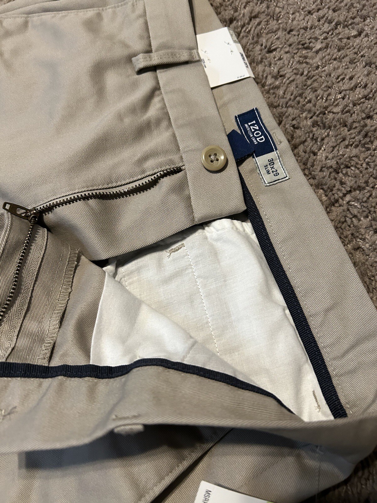 NWT IZOD Men’s American Chino 30WX29L Slim Fit Pants! 59.5$MSRP! MEASURMENTS