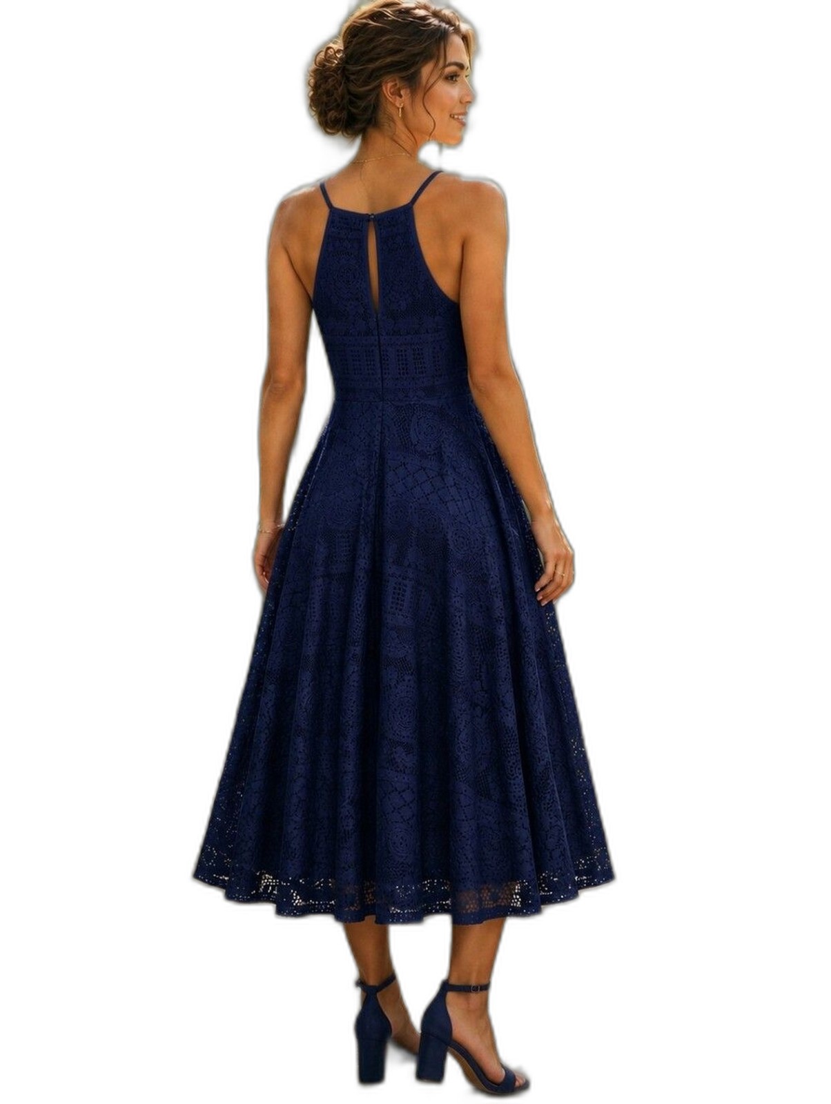 Bailey Blue Lace Fit Flare Midi Dress Navy Blue Halter Sleeveless Women’s Large