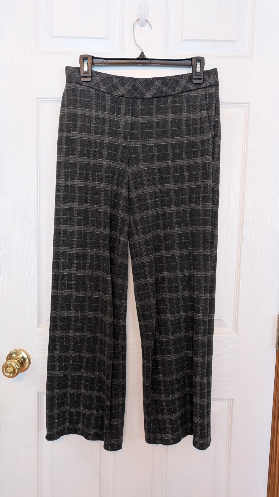 J Jill Ponte Full Leg Pants Gray Plaid Pockets Rayon Nylon Span S Pet Perfect!