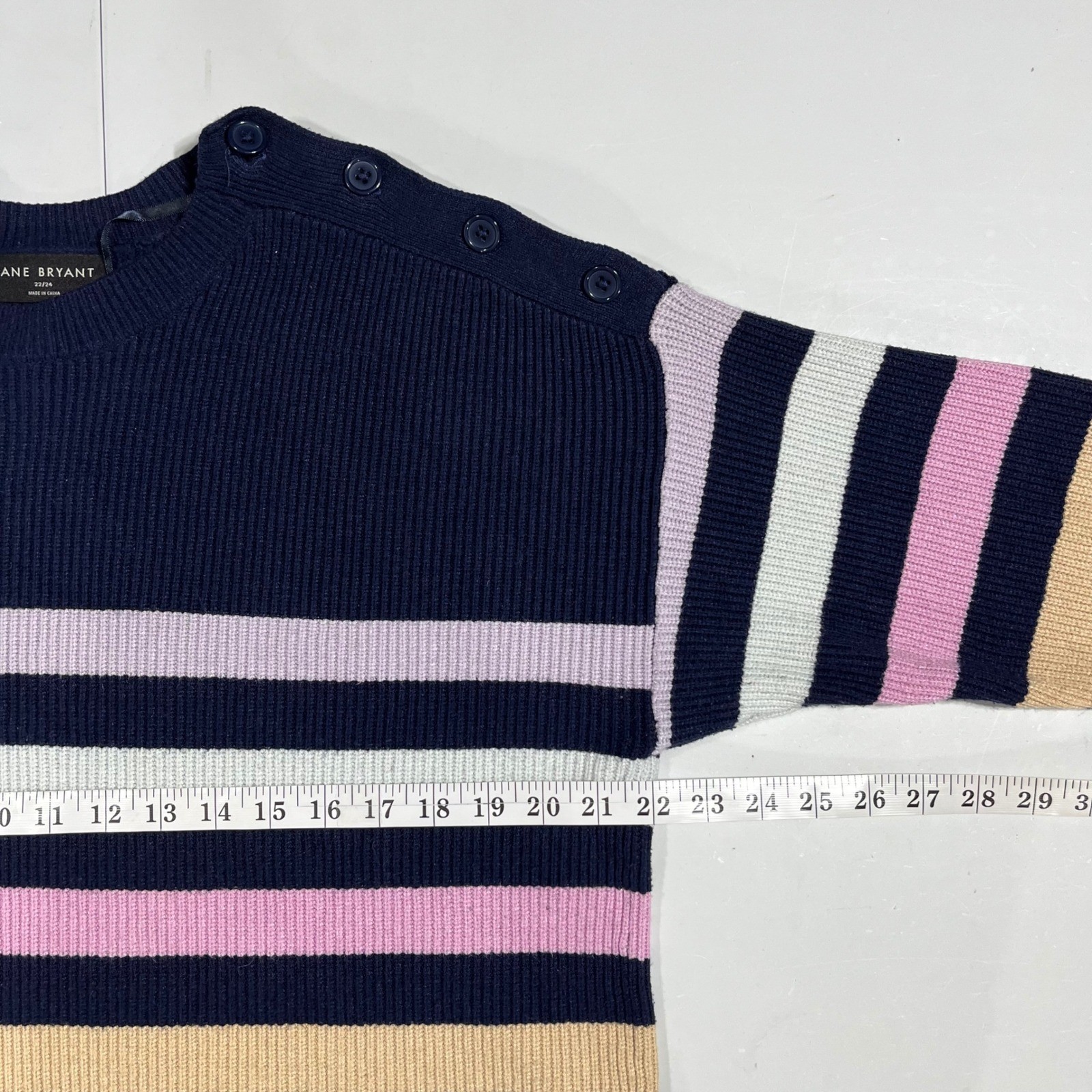 Lane Bryant Fisherman Granola Old Money Striped Ribbed Knit Sweater Womens 22 24