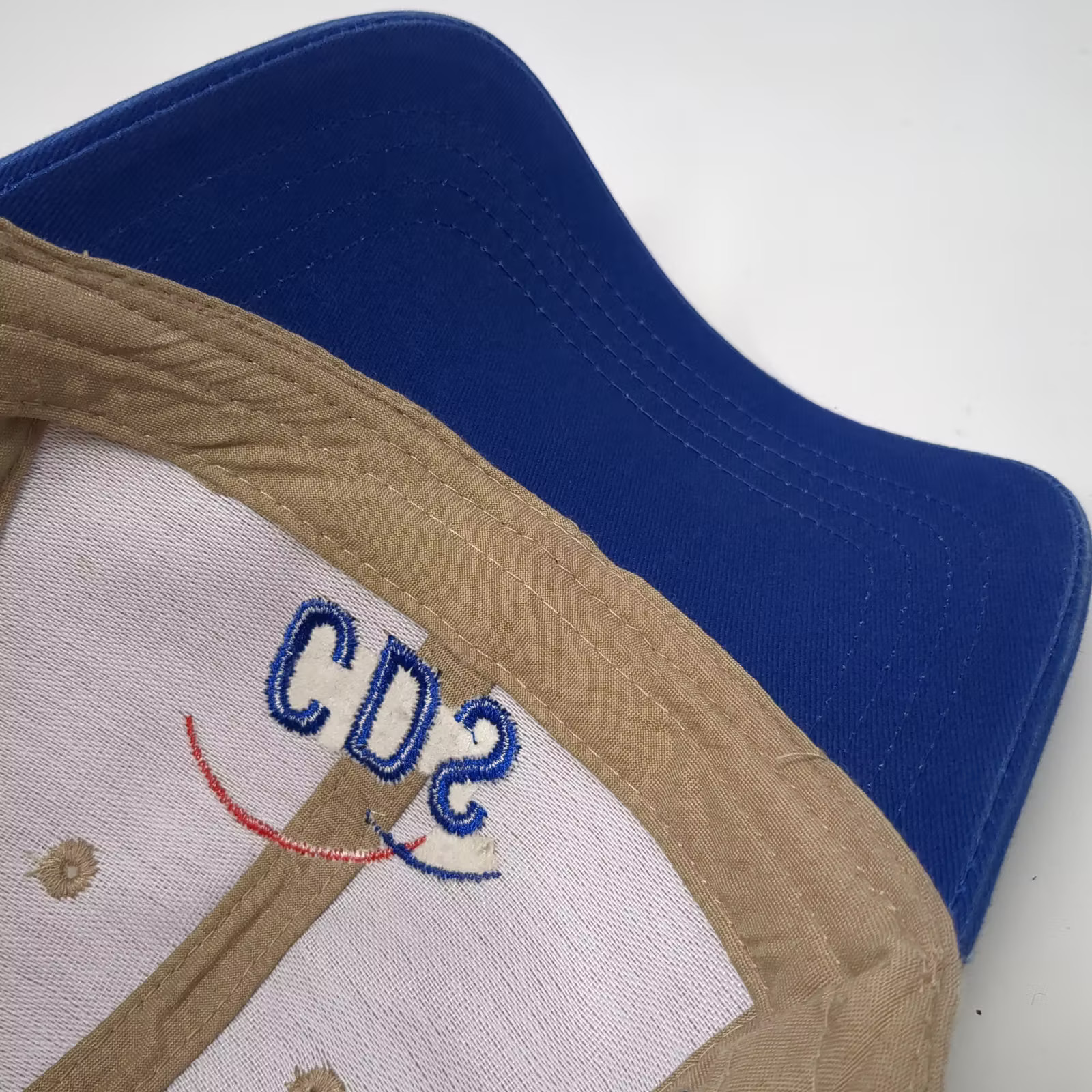 Beige Blue CDS Embroidered Adjustable Two Tone Baseball Cap One Size Hat