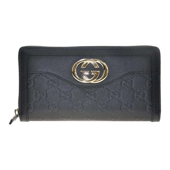 Gucci Gold Logo Double G Canvas and Leather Wallet 7.48×0.98×3.9 in