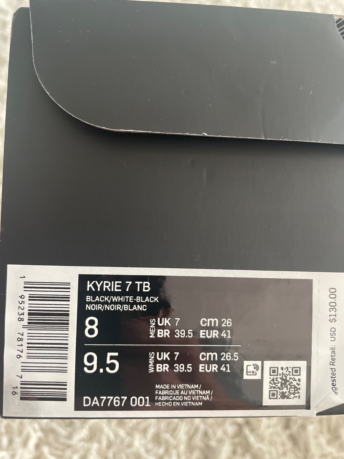 Size 8- Nike Kyrie 7 TB Black White
