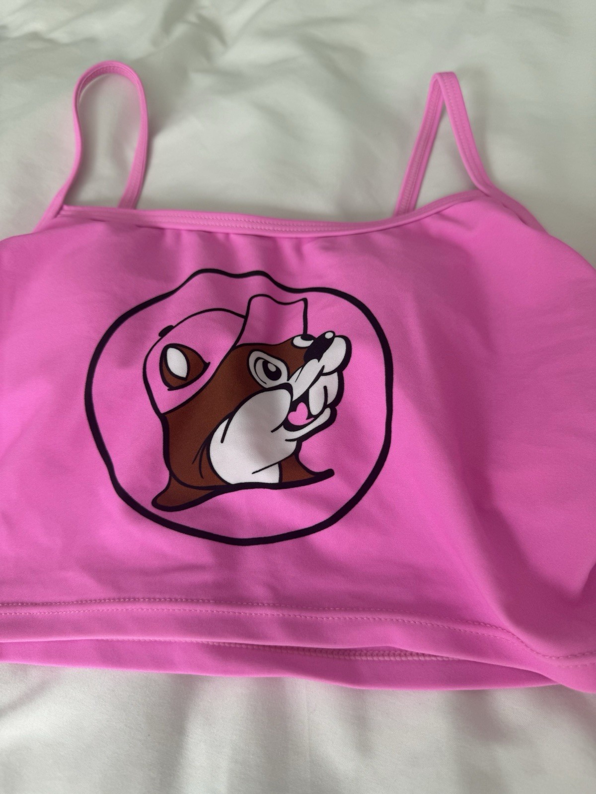Buc-ee’s Iconic Beaver Logo Hot Pink Swim Crop Top Tankini Sz S New with Tags