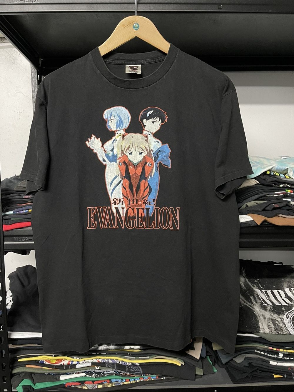 Rare vintage Neon Genesis Evangelion anime t-shirt, remake black shirt QT913