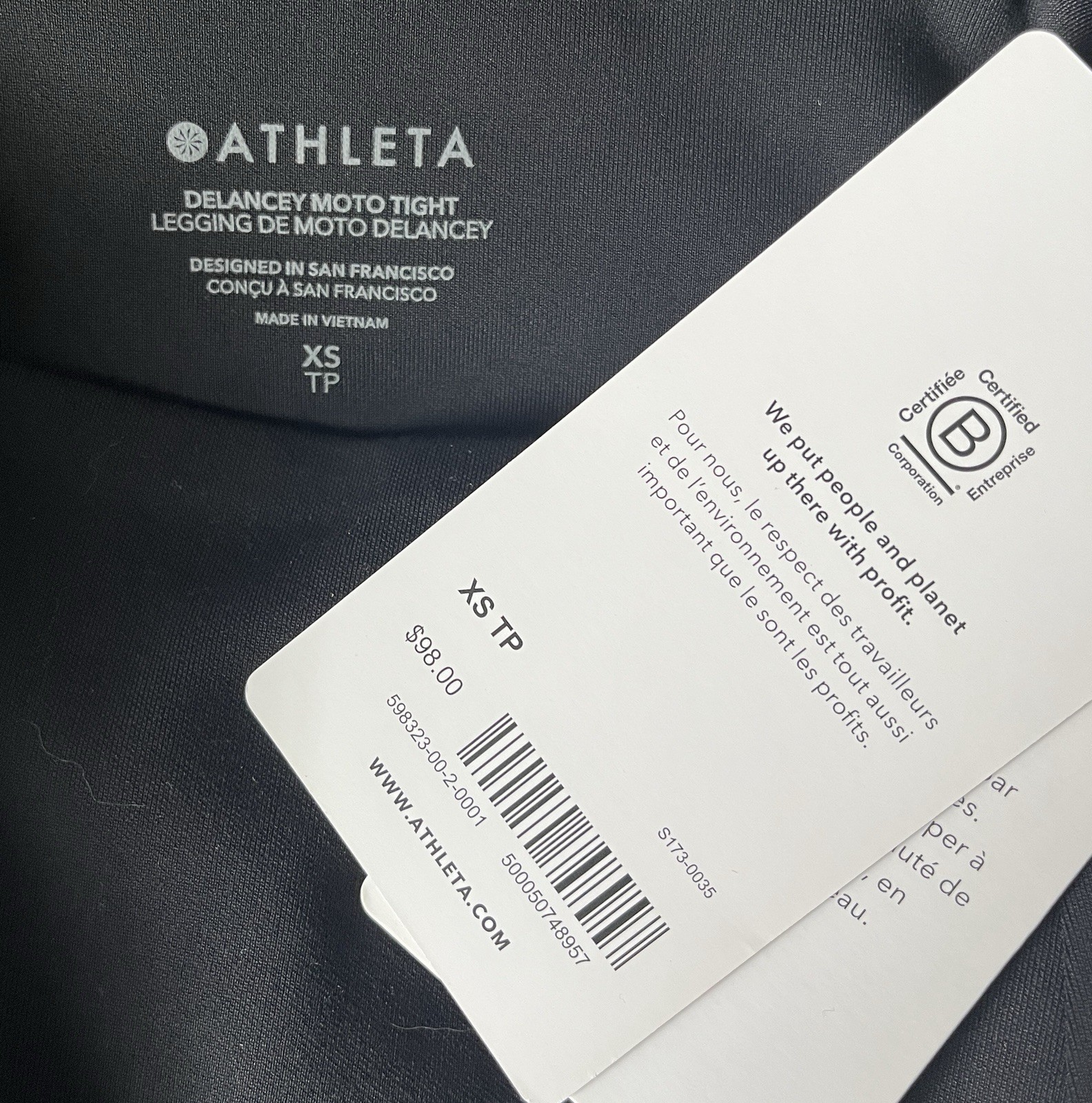New Athleta Delancy Moto Tight Women’s Black Travel Pockets Leggings XS