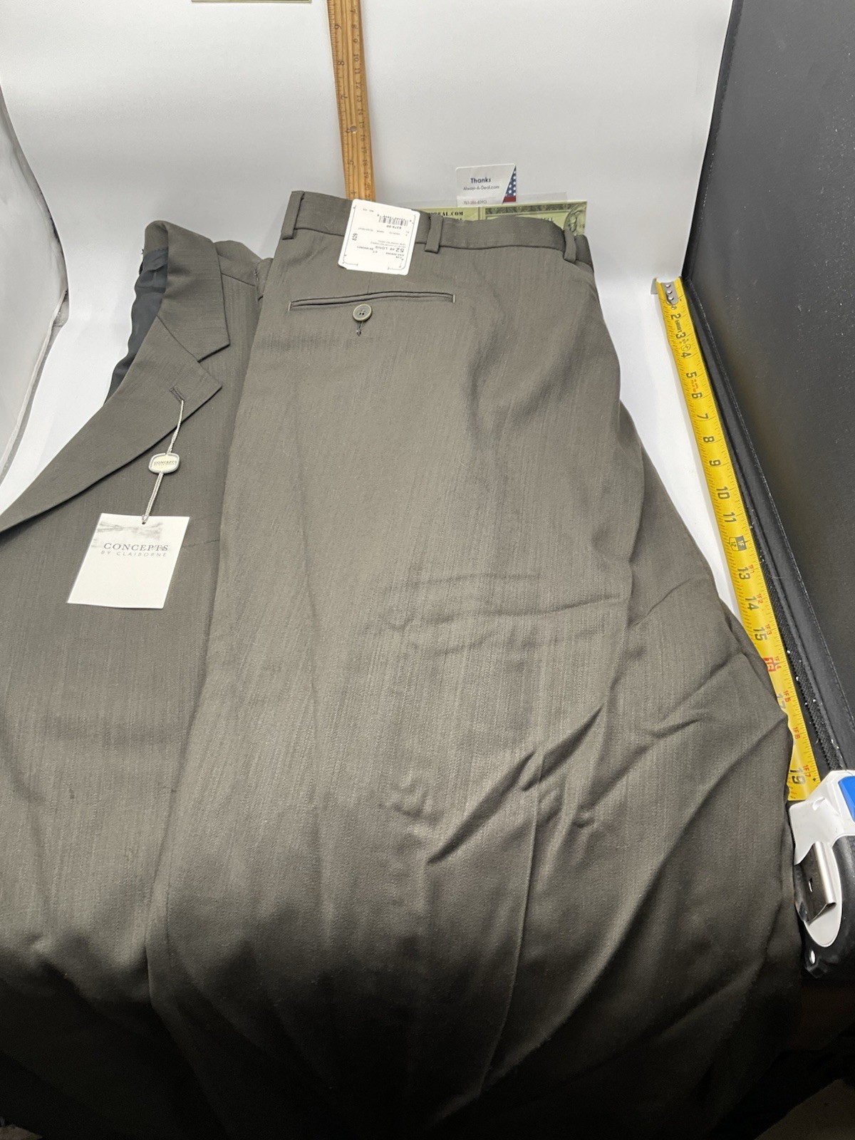 Concepts Claiborne Mens Two Piece WORSTED Wool Suit Pants & Jacket 52 48 L NEW