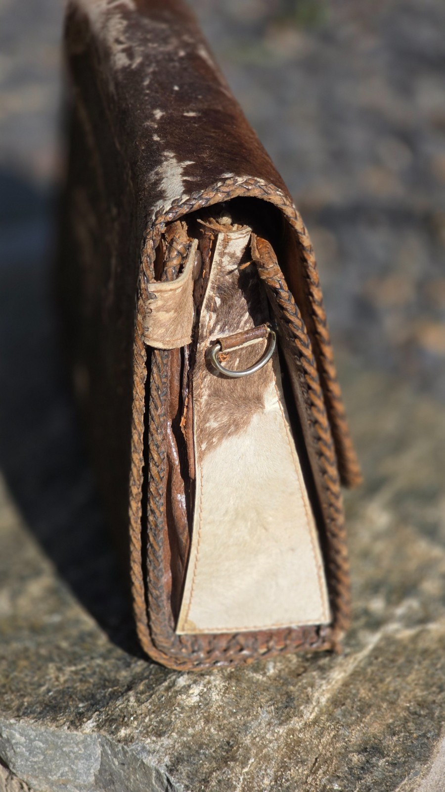 Vintage Reversible brown/white Cowhide & Tooled Leather Western Purse