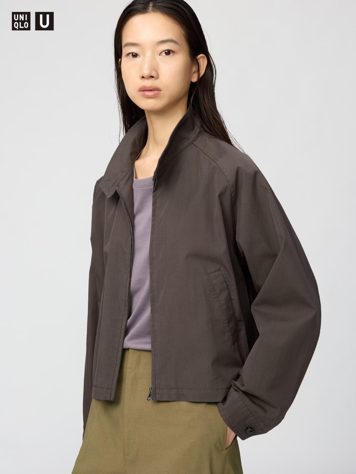 UNIQLO U Cotton Blend Short Blouson Natural Dark Brown Purple Women 484032 NWT