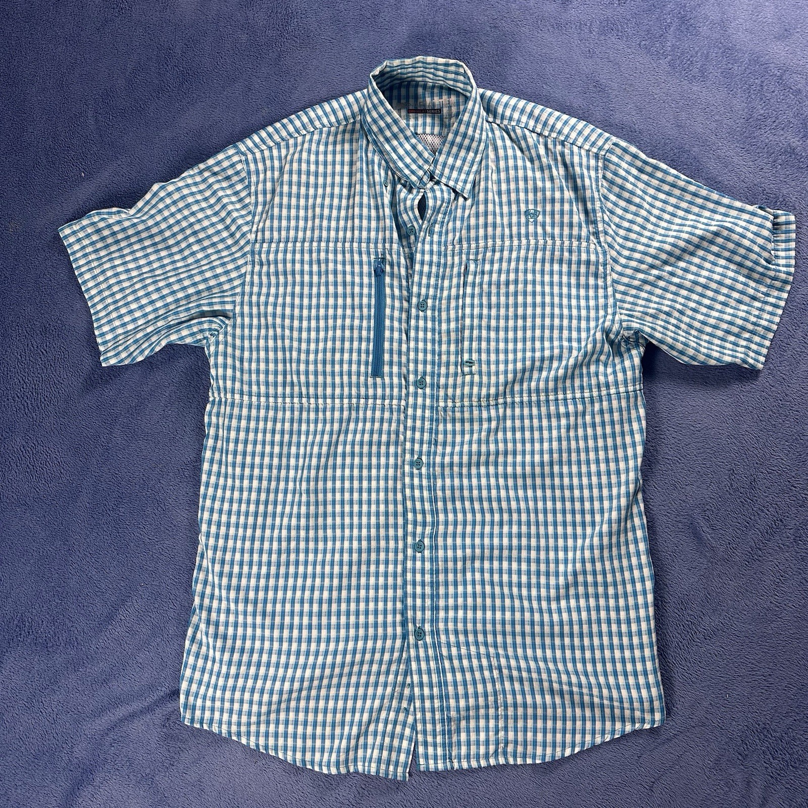 Ariat TEK Shirt Men’s M Blue Plaid Heat Series Button Up Performance Vented