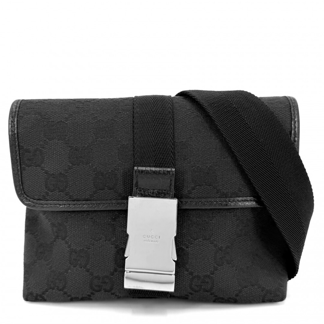 GUCCI men’s Waist Body Bag GGCanvas Black w/dustbag Luxury Designer 17×13×6cm