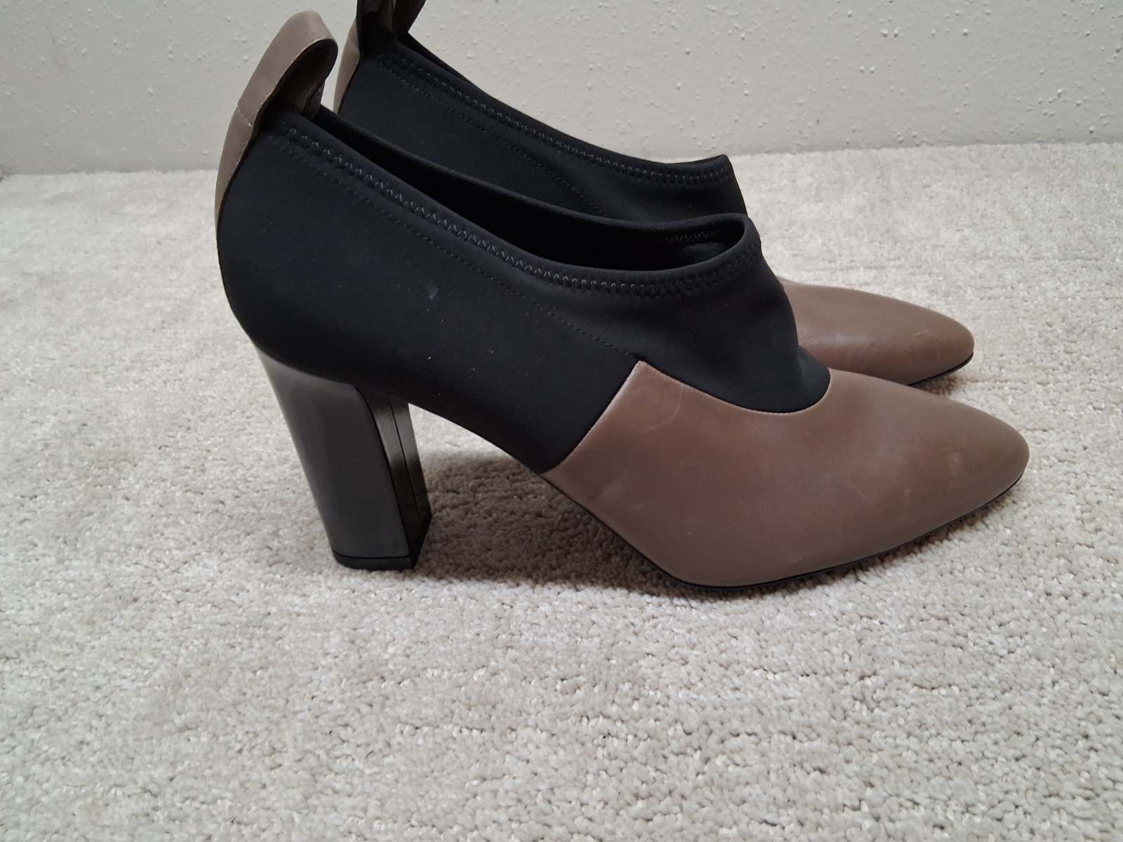 Via Spiga Heels Womens US 11M EUR 38 Tan Leather And Black Fabric ITALY