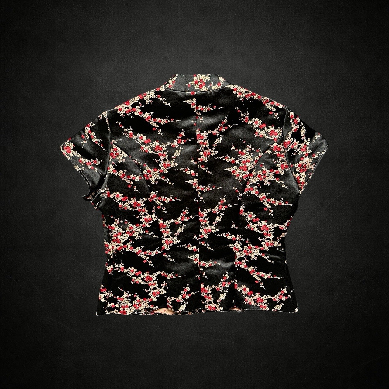 Principles Womens Y2K Asian Inspired Top 14 Black Red Floral Fitted Blouse 90s