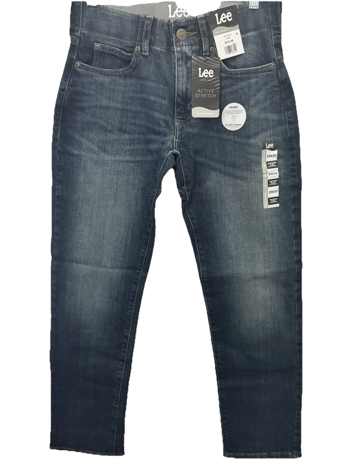 Lee Slim Straight Med Wash Blue Jean Sz 31×30 Motion Flex Waistband Stretch NWT