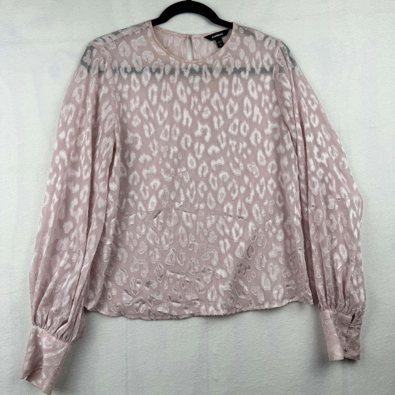 Express Animal Print Blouse Top Small S Pink Long Sleeve Career Casual