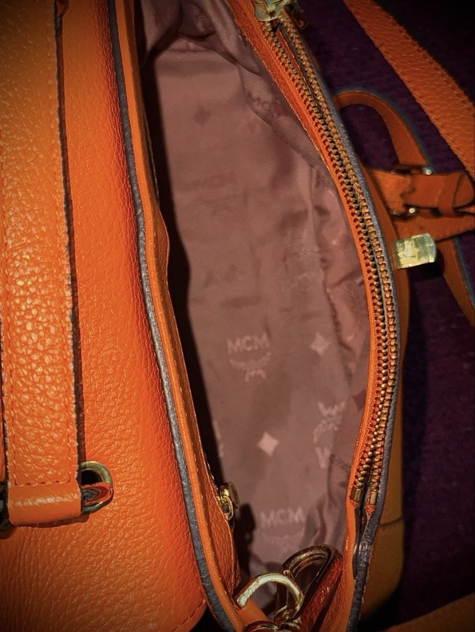 MCM Shoulder Bag Medium Orange Leather 2 Way