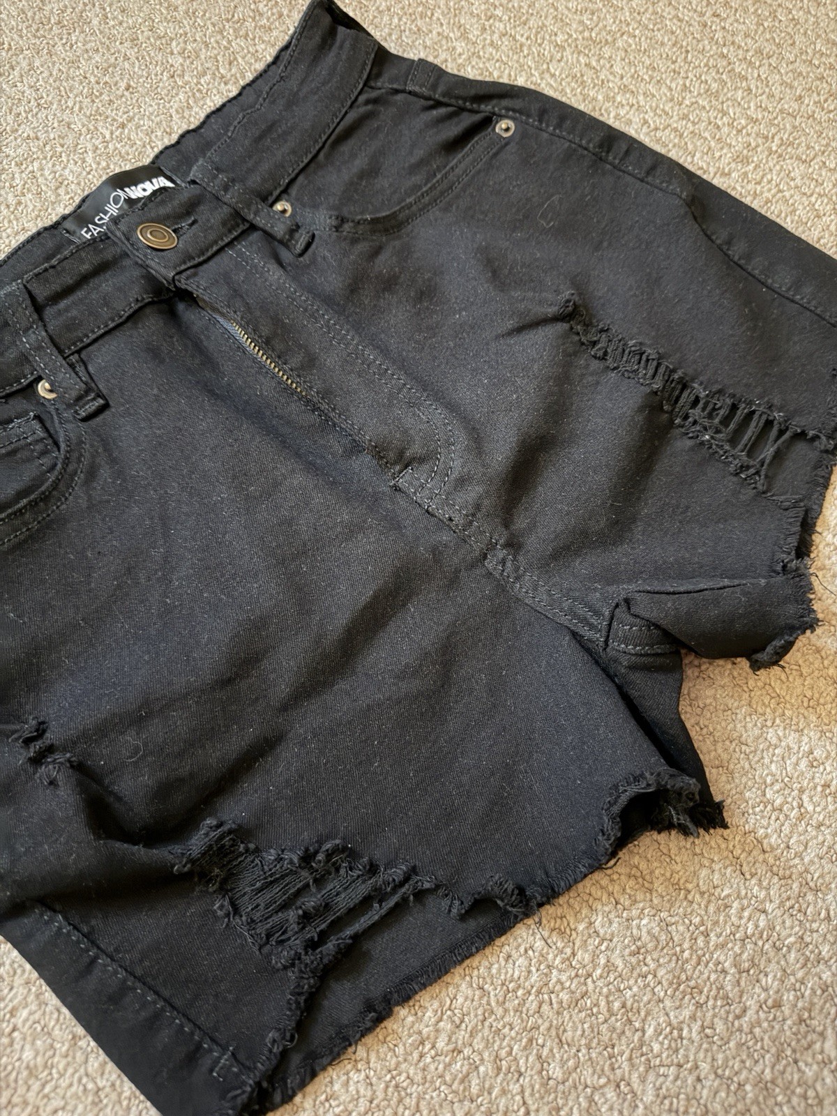 Fashion Nova Let’s Go Cut Off Women’s Denim Black Shorts- S7