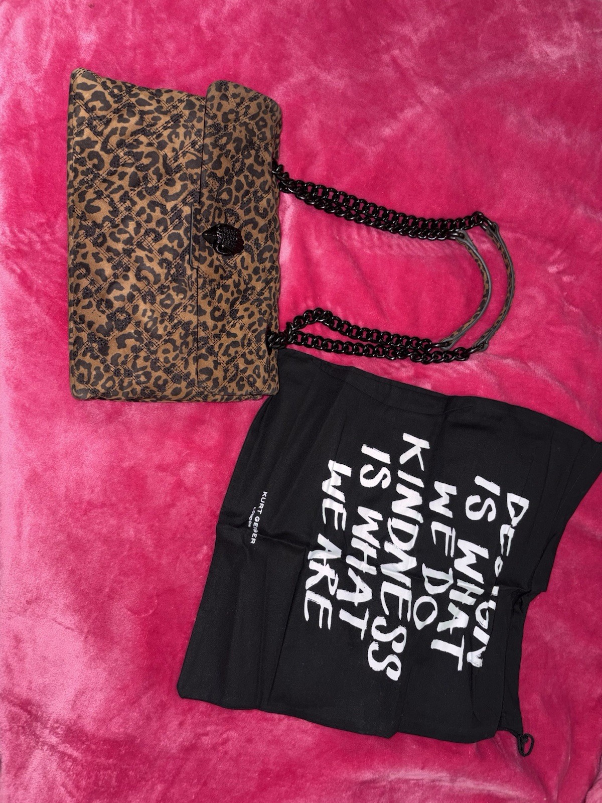 Kurt Geiger Kensington Leopard Print Quilted Shoulder Bag Chain Strap Dust Bag