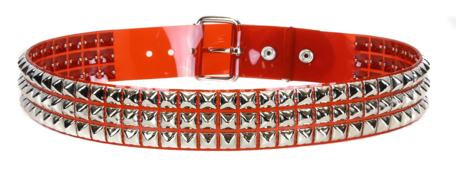 Vinyl Red Three Row Silver Pyramid Stud Belt Punk Goth Metal Funk Plus USA