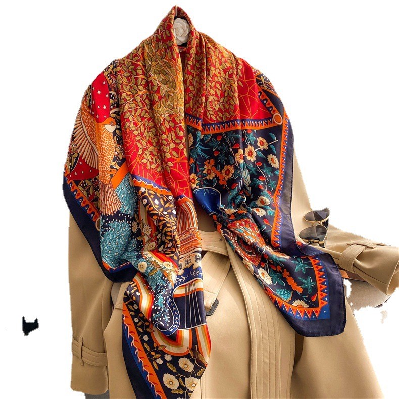 Elegant Silk Scarf (43x43in) Lightweight Versatile Large Size Scarves Wraps