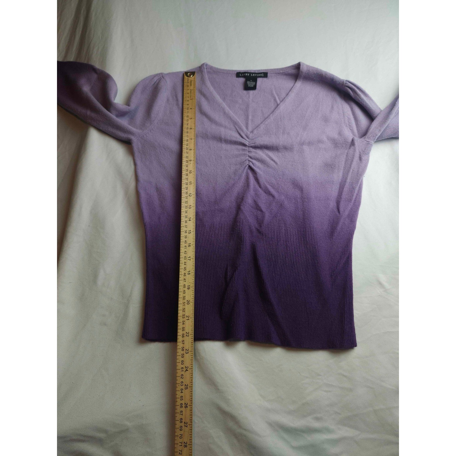 Larry Levine Purple Ombre V-Neck Sweater Long Sleeve Knit Top Size L Womens