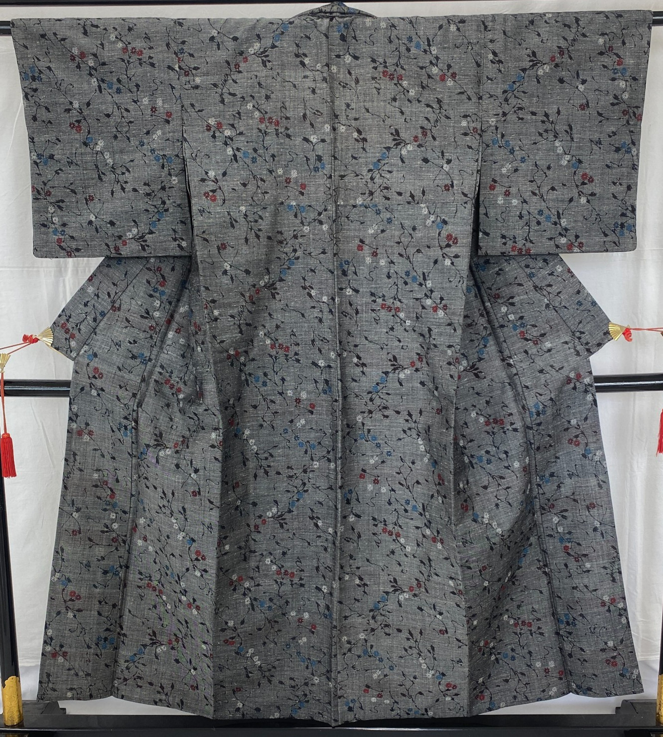 Japanese Vintage Kimono Silk Gray Tsumugi No Lining Drit Authentic Length 59in