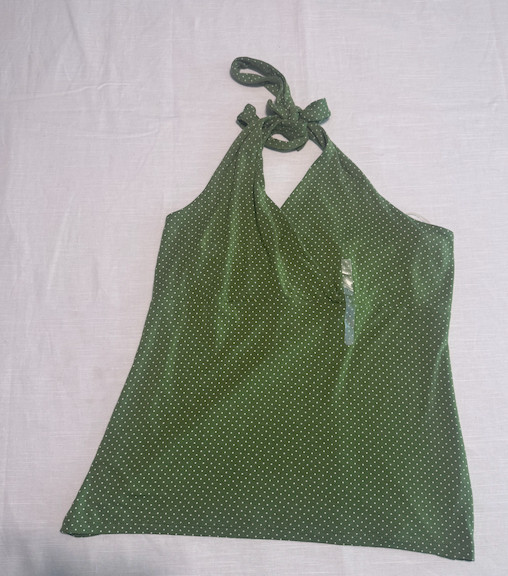 Green Polka Dot Halter Tank Top Women’s Size L Tie Closure Liz Claiborne