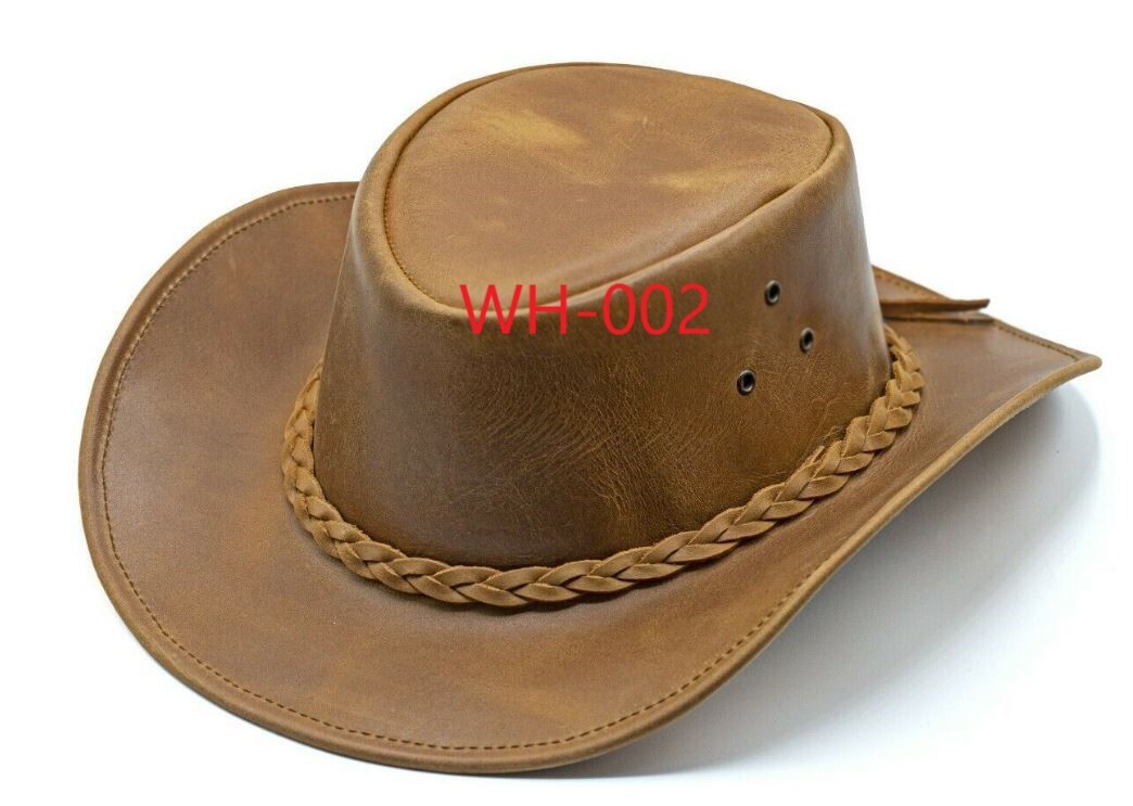 Black & Brown Genuine Leather Cowboy Western Hat Unisex