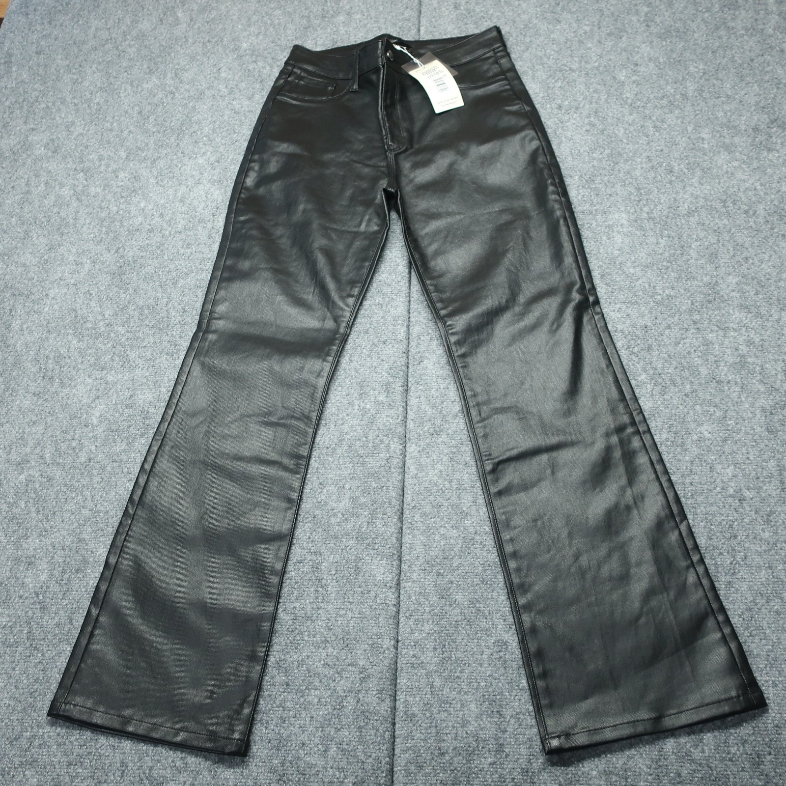 The Noli Shop Wide Leg Jeans Womens 30 Black Coated Denim Stretch High Rise NWT
