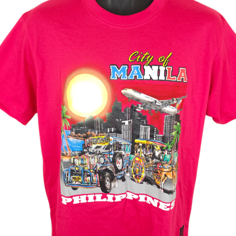 Manila T Shirt Mens Size Large Pink Philippines Hand Painted Travel Destination