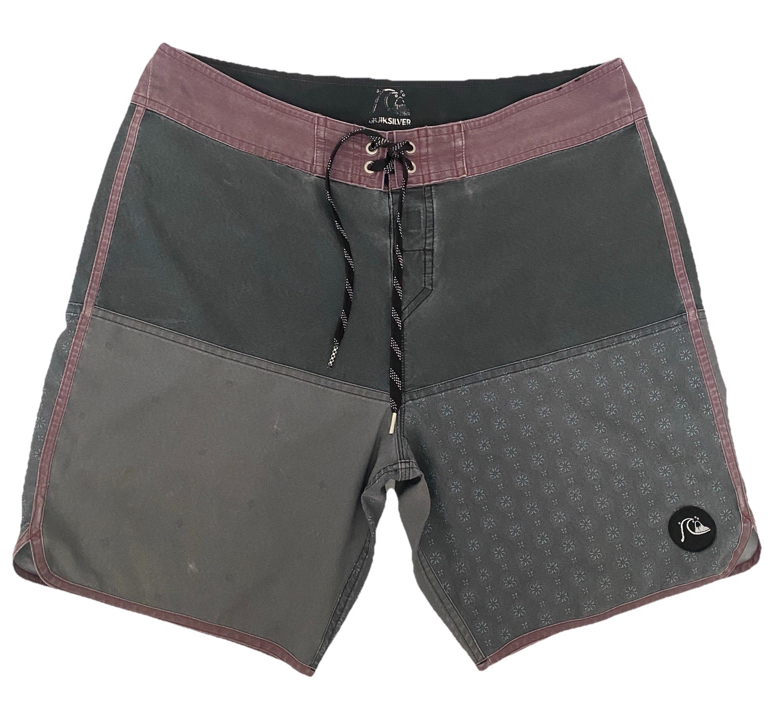 Quiksilver Quad Block 18 Inch Board Shorts Swim Floral Washed Grey Men’s Sz 34